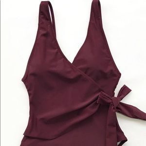 Cupshe Elegant Dance Wine Red One-piece Swimsuit